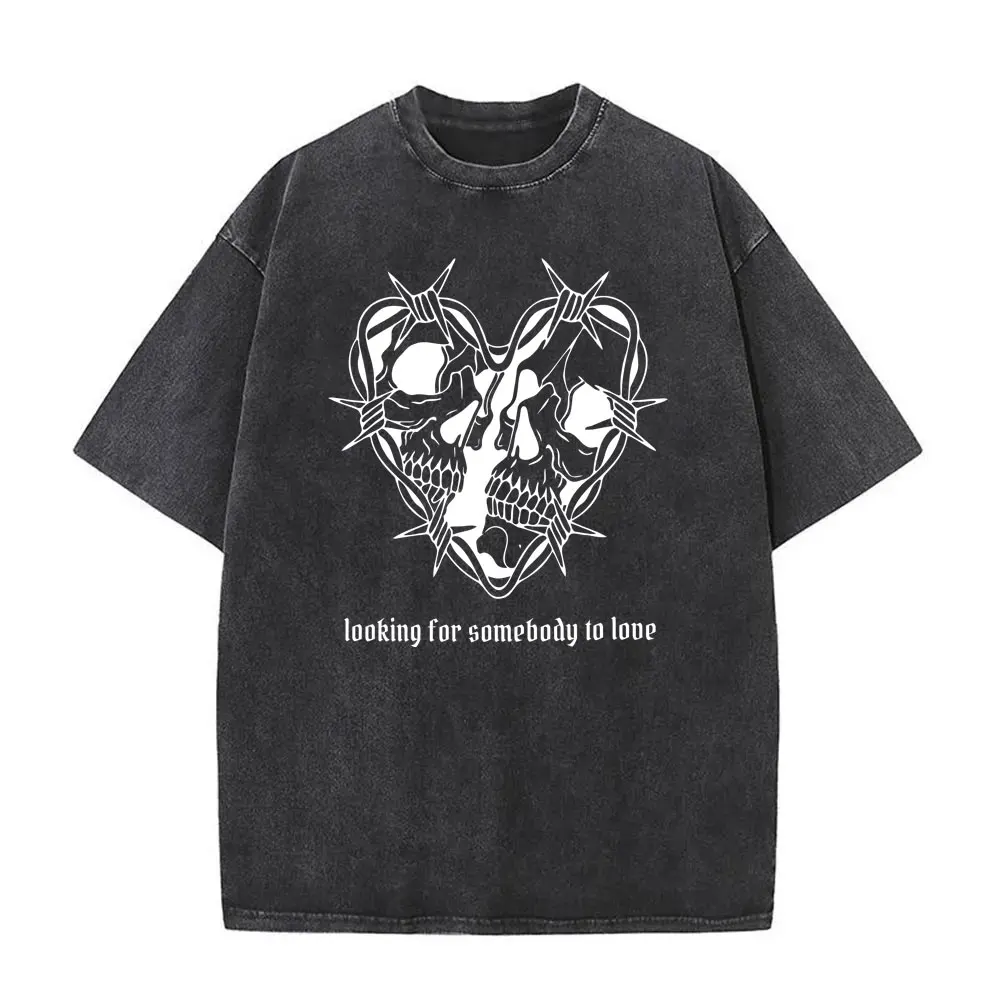 

The 1975 Looking Somebody To Love Print T-shirt Washed Vintage Skeleton Graphic T Shirts Men Women Hip Hop Rock Harajuku Tshirt