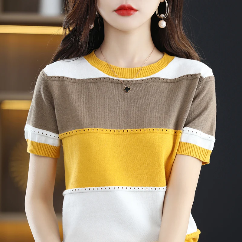 Summer New Pure Cotton Knitted Short Sleeve Women's Round Neck Colored Casual Versatile Thin Loose Pullover T-shirt Underlay
Summer New Pure Cotton Knitted Short Sleeve Women's Round Neck Colored Casual Versatile Thin Loose Pullover T-shirt Underlay