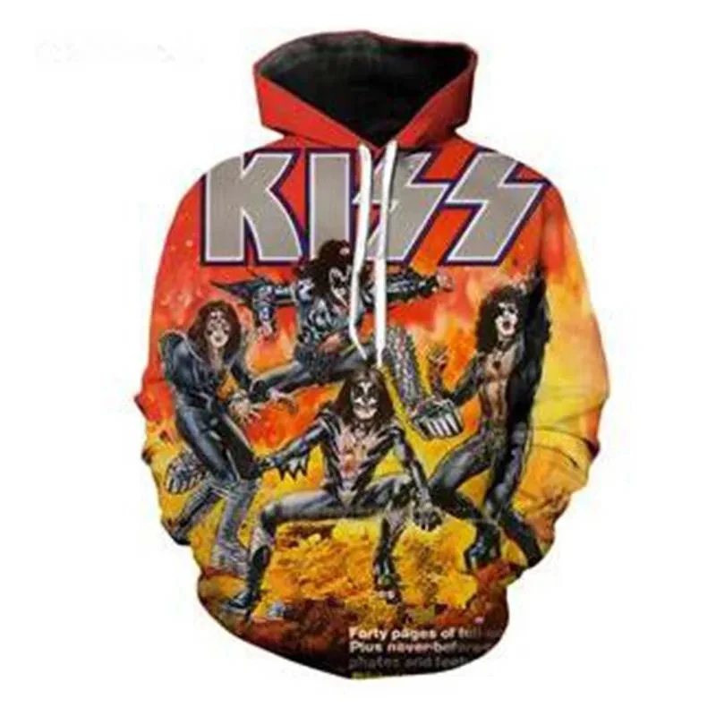 

Толстовки рок-группы Kiss 3D принт для мужчин и женщин, пуловер в стиле хип-хоп большого размера, толстовки с капюшоном, модная уличная одежда, детские топы, одежда