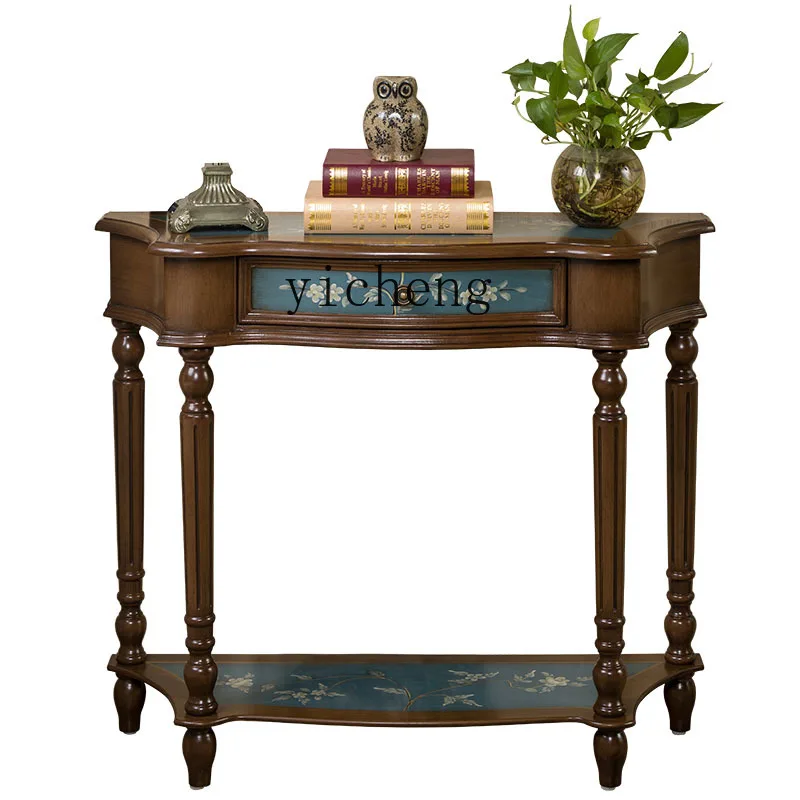 

YY American Country Console Retro Console Tables Solid Wood Entrance Cabinet Mediterranean Painted