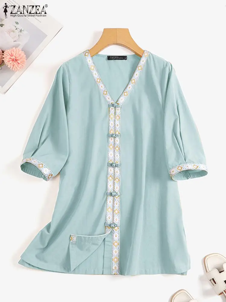 ZANZEA Ribbon Spliced Simple Tunic Tops Casual Frog Buttons 2023 Summer Women Blouses Cotton V-neck Half Sleeve Vintage Shirts
ZANZEA Ribbon Spliced Simple Tunic Tops Casual Frog Buttons 2023 Summer Women Blouses Cotton V-neck Half Sleeve Vintage Shirts