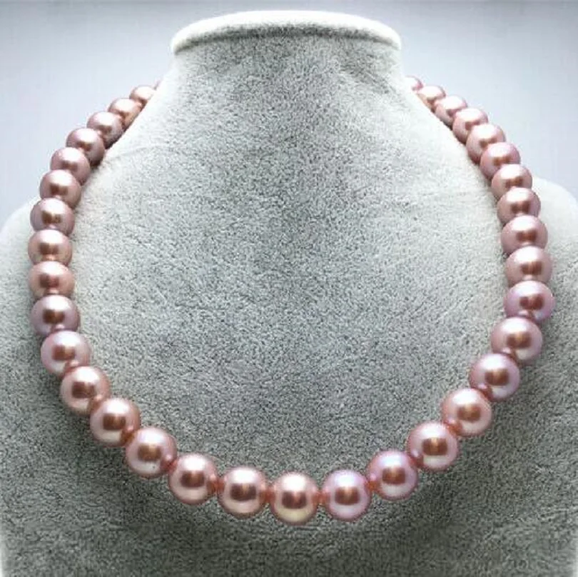 

18inch natural circular AAAA 9-10mm purple South China Sea pearl necklace with 14K gold buckle