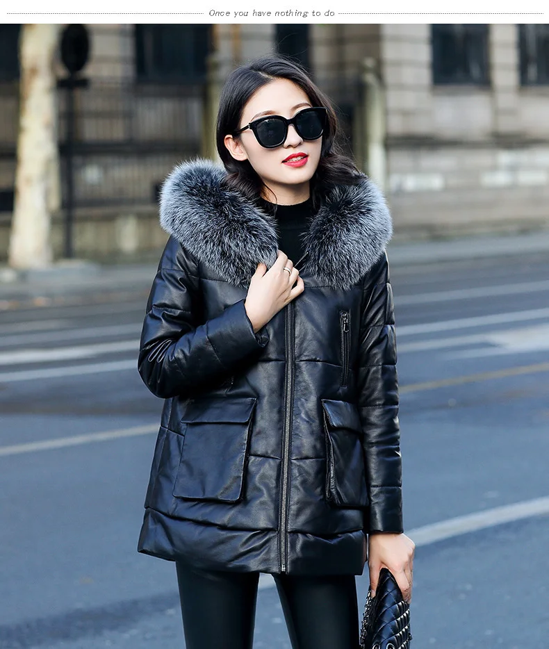 

2024 Winter Down Jacket Women 100% Sheepskin Coat Motorcycle Real Leather Jackets Women Fox Fur Collar Clothes Abrigo Mujer