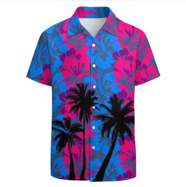 

Men's Shirts Hawaiian Beach Coconut Trees Print Short Sleeved Summer Oversized Seaside Holiday Single Breasted Casual Clothing