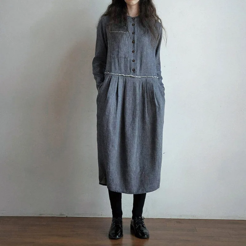 2023 Autumn 80% Cotton Women's Dress Oversize O-neck Long Sleeve Button Up Blue Dresses Female Loose Elegant Lady Clothes
2023 Autumn 80% Cotton Women's Dress Oversize O-neck Long Sleeve Button Up Blue Dresses Female Loose Elegant Lady Clothes