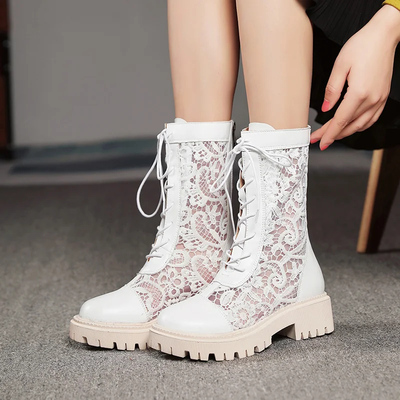Plain Solid White Black Breathable Lace Mesh Net Tube Women Shoes Platform Anti-skid Square Chunky Heels Motorcycle Summer Boots
Plain Solid White Black Breathable Lace Mesh Net Tube Women Shoes Platform Anti-skid Square Chunky Heels Motorcycle Summer Boots
