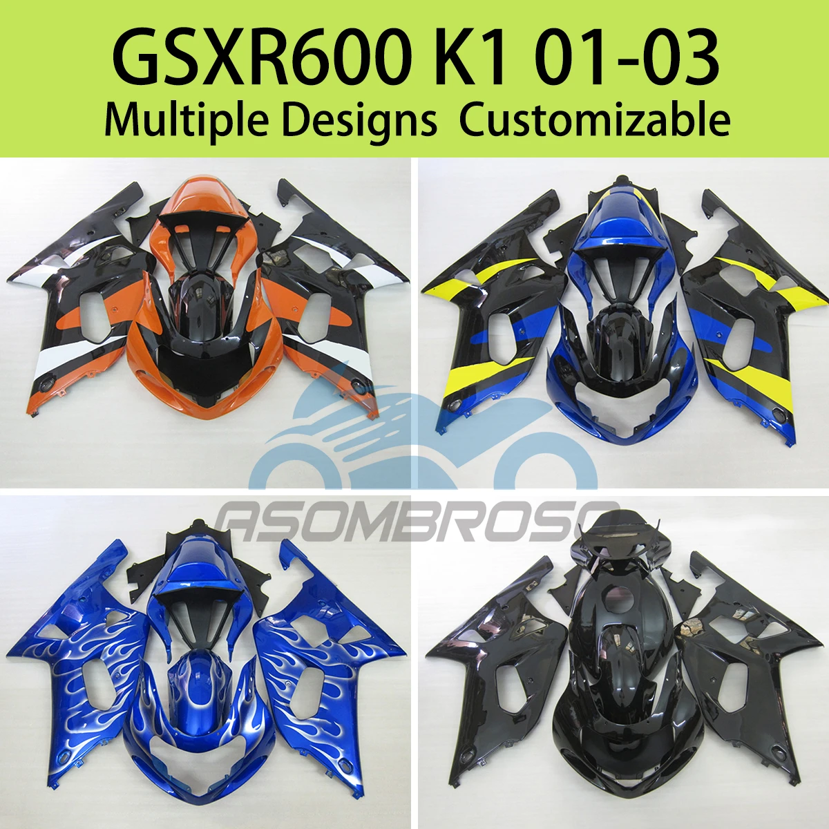 

For SUZUKI GSXR600 GSXR750 K1 2001 2002 2003 Prime Fairing Set GSXR 600 750 01 02 03 ABS Injection Kit Motorcycle Fairings