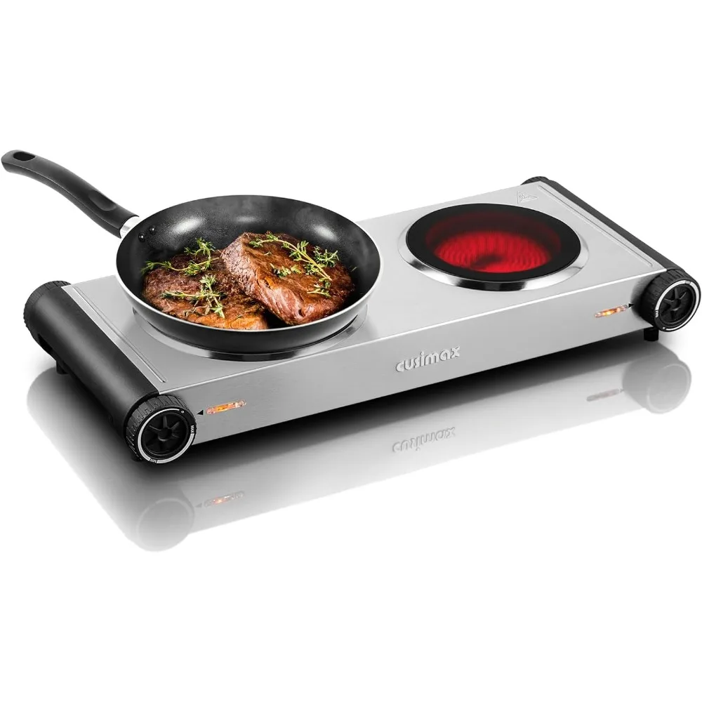 

CUSIMAX Dual Hot Plate,1800W Infrared Cooktop, Portable Electric Stove for Cooking,Ceramic Glass Heating Plate