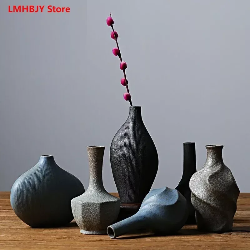 

Грубая керамика дзен китайский стиль ваза украшения Винтажные сушеные цветы Маленькая ваза набор из трех дзен Цветочные сосуды