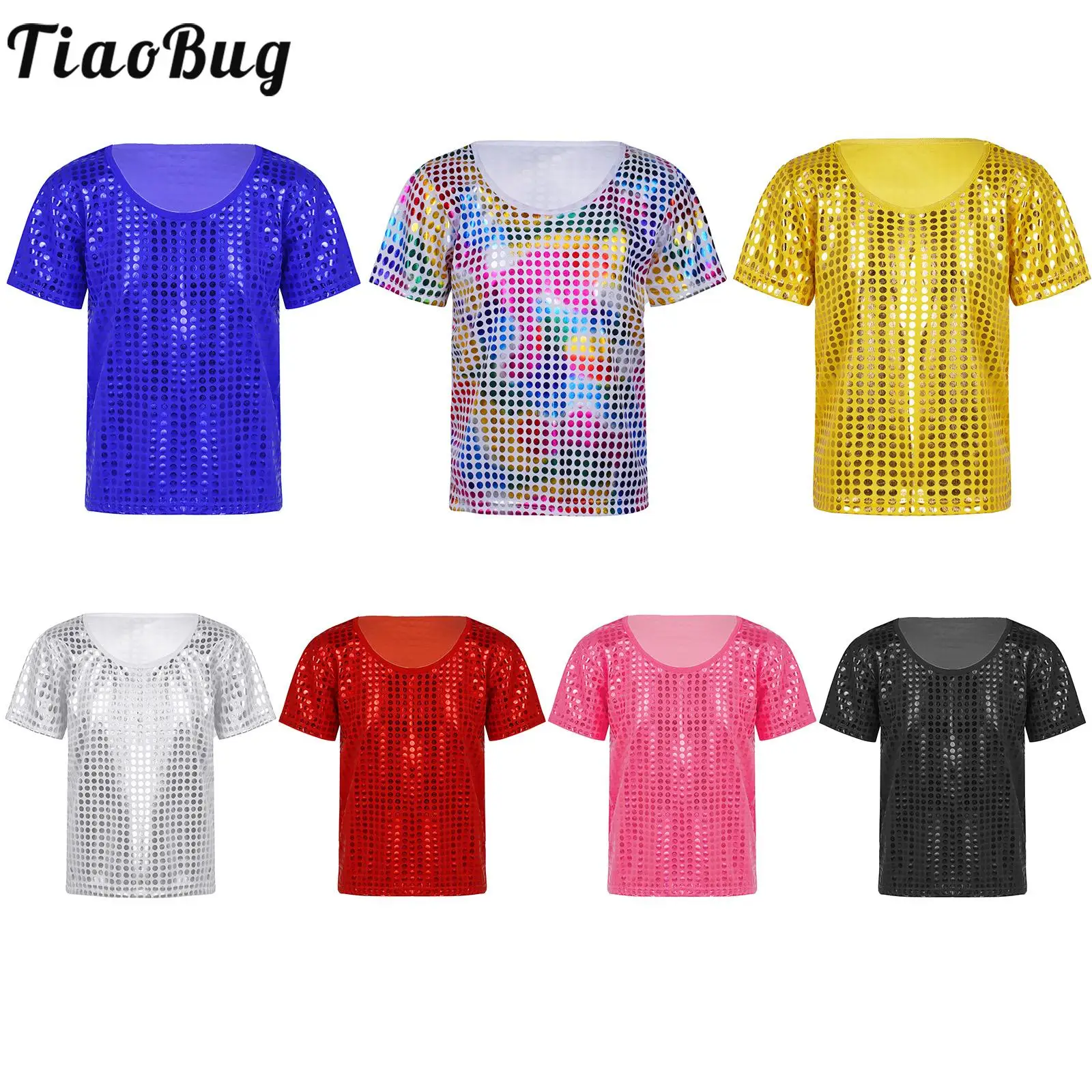 Boys Girls Modern Street Dance Performance Clothes Kids Shiny Sequins Decorated T-shirts Short Sleeve Round Neckline Tops
Boys Girls Modern Street Dance Performance Clothes Kids Shiny Sequins Decorated T-shirts Short Sleeve Round Neckline Tops