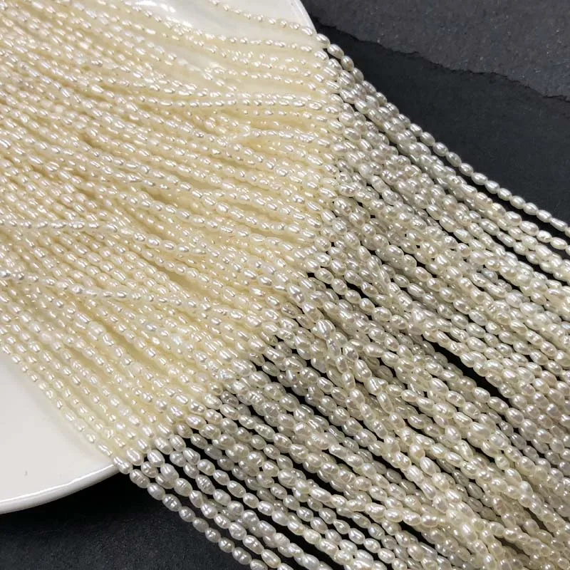 

ELEISPL For 10 Strands 2mm Small White Freshwater Rice Pearls Loose Strings #1062