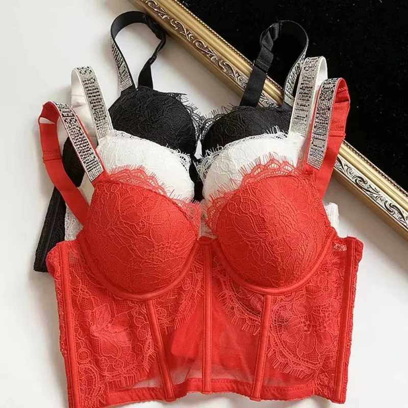 Sexy Lace Bralette Letter Rhinestone Lingerie Back Fat Shaper Underwear Bra with Push Up Padding Shaping Anti-sagging Brassiere
Sexy Lace Bralette Letter Rhinestone Lingerie Back Fat Shaper Underwear Bra with Push Up Padding Shaping Anti-sagging Brassiere