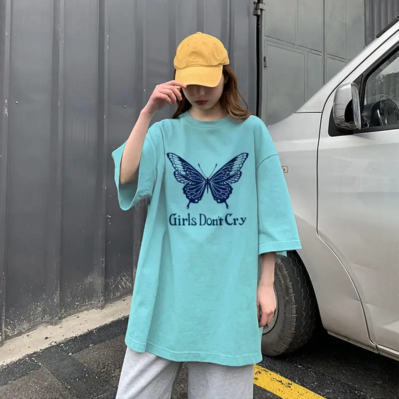

DAYIFUN-футболки с принтом бабочек для женщин, футболки с короткими рукавами и круглым вырезом, корейские свободные футболки, женские топы, Новинка лета 2024 года