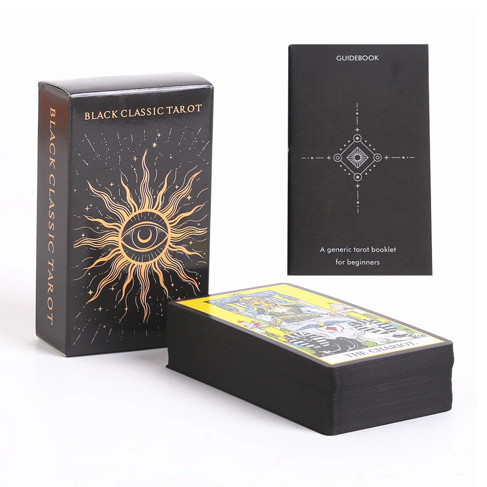 10.3*6cm Black Classic Tarot 78 Pcs Cards with Guidebook for Beginners Black Gilded Edges
10.3*6cm Black Classic Tarot 78 Pcs Cards with Guidebook for Beginners Black Gilded Edges