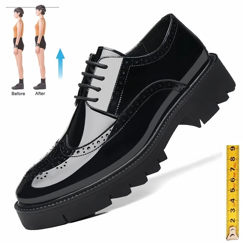 

Elevator Formal Wedding Platform High Heel 4/7/9 Cm Height Increase Casual Men Brogue Patent Leather Shoe Man Oxford Dress Shoes