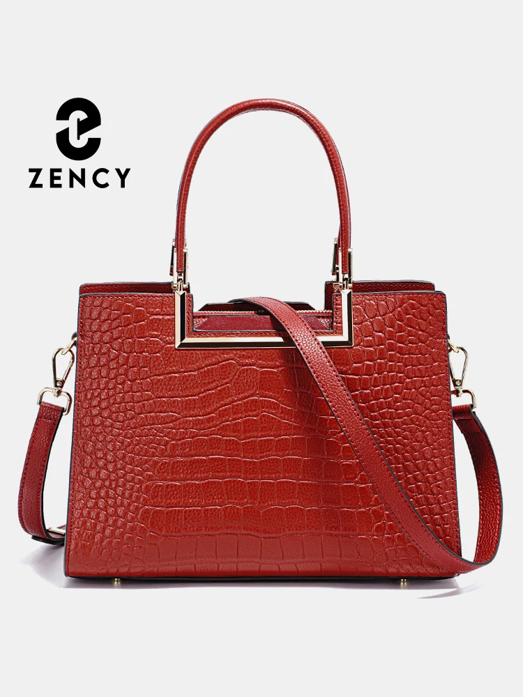 

Zency Dark Red Women's Genuine Leather Handbag Crocodile Pattern Designer Top Handle Large Capacity Shoulder Crossbody Satchel