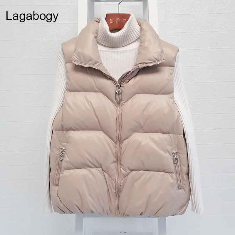 

Duck Lagabogy 2023 New Winter 90% White Down Women Vest Short Coat Autumn Waistcoat Casual Puffer Jacket Female Warm Sleeveless