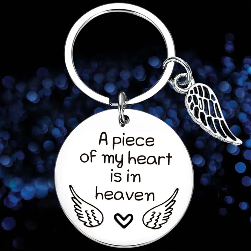 

Cute A Piece of My Heart is in Heaven Memorial Gift Keychain Loss of dad mom sympathy gift Key Chain Pendant