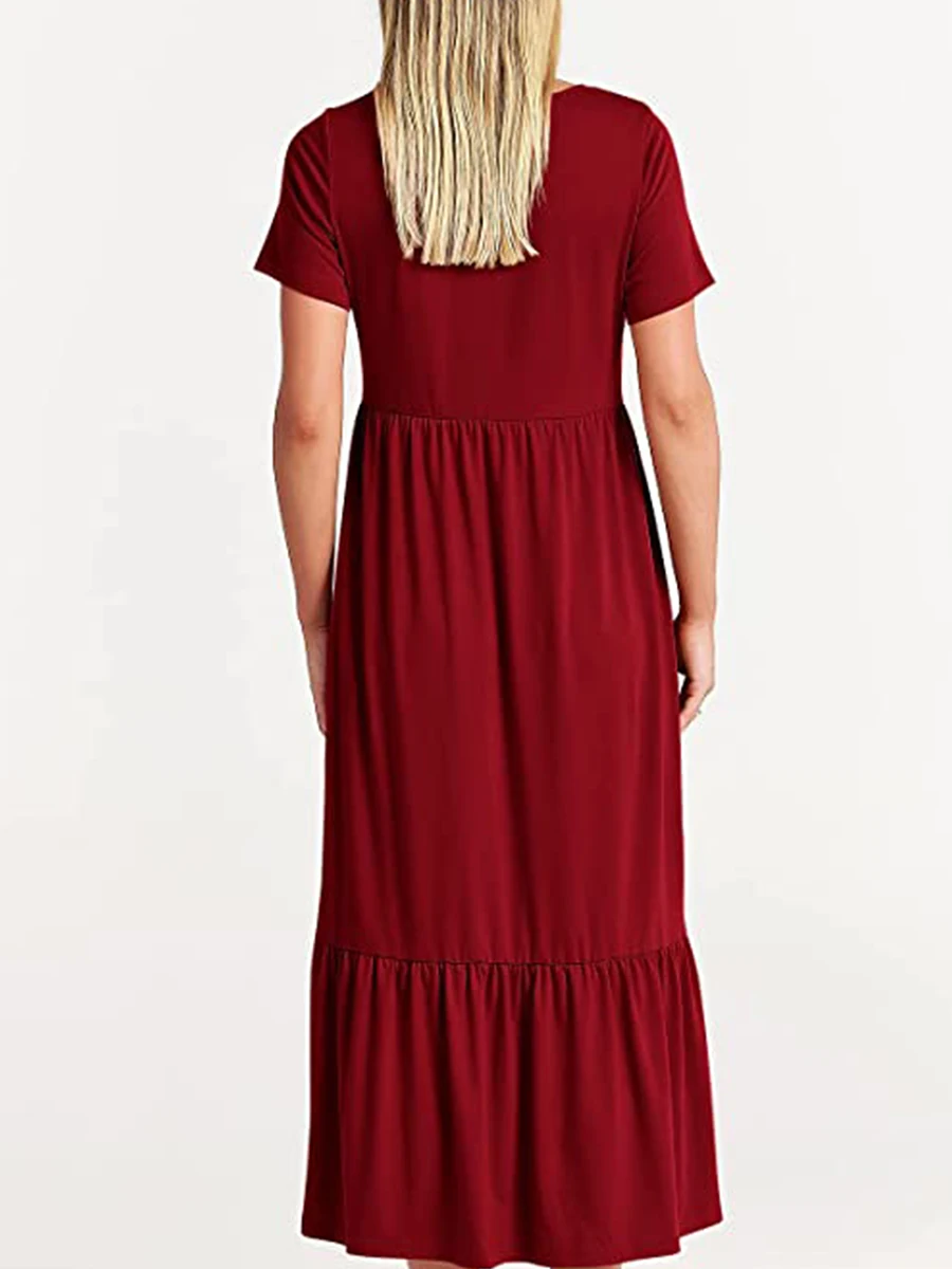 

Женское Плиссированное Платье-миди Edhomenn, однотонное летнее платье с круглым вырезом и коротким рукавом летучая мышь, элегантное Цветочное платье