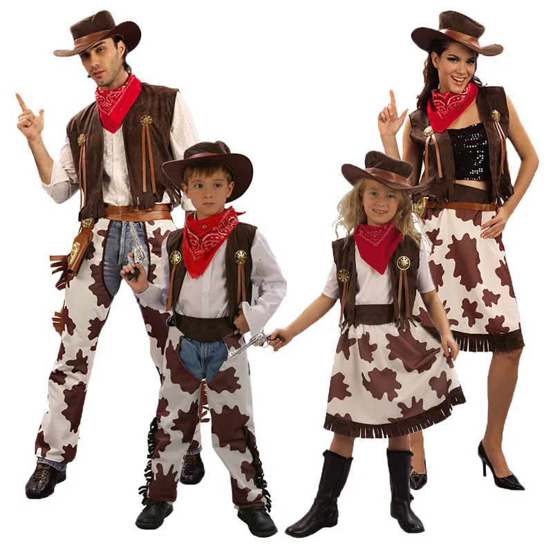 

West Cowboy Cosplay Costumes for Adult Men Women Kids Carnival Cowgirl West Dress Suit Halloween Party Cowboy Roleplay Clothing