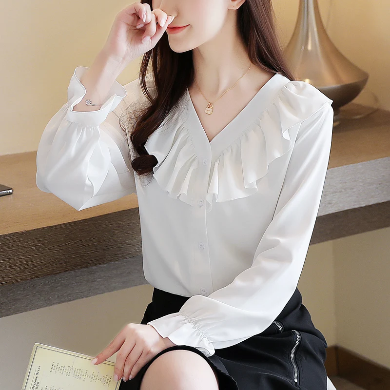 2024 Spring Women Shirt Korean Fashion Womens Tops Solid Flare Sleeve Open Stitch Women Clothing Ruffle V-Neck White Shirt Women
2024 Spring Women Shirt Korean Fashion Womens Tops Solid Flare Sleeve Open Stitch Women Clothing Ruffle V-Neck White Shirt Women