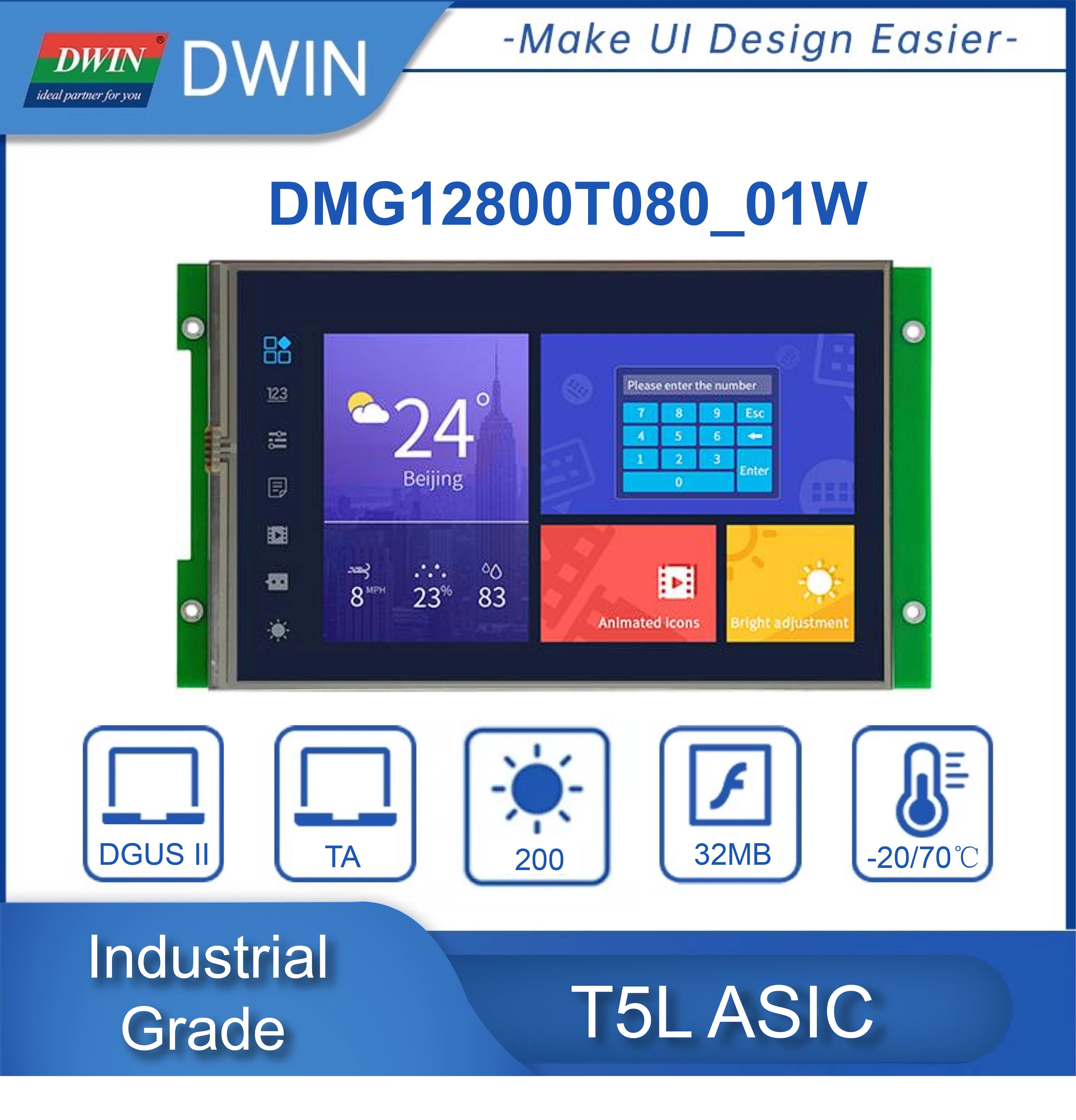 DWIN 8.0 Inch LCD Module 1280*800 TFT LCD Display HMI UART RS232 RS485 Connect To PLC ESP32 DMG12800T080_01W
DWIN 8.0 Inch LCD Module 1280*800 TFT LCD Display HMI UART RS232 RS485 Connect To PLC ESP32 DMG12800T080_01W
