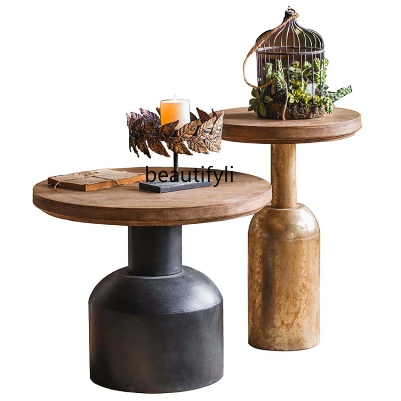 

Тихий чайный столик из массива дерева в стиле ретро B & B, Круглый Угловой Столик для гостиной, боковой столик в стиле ретро, журнальный маленький круглый