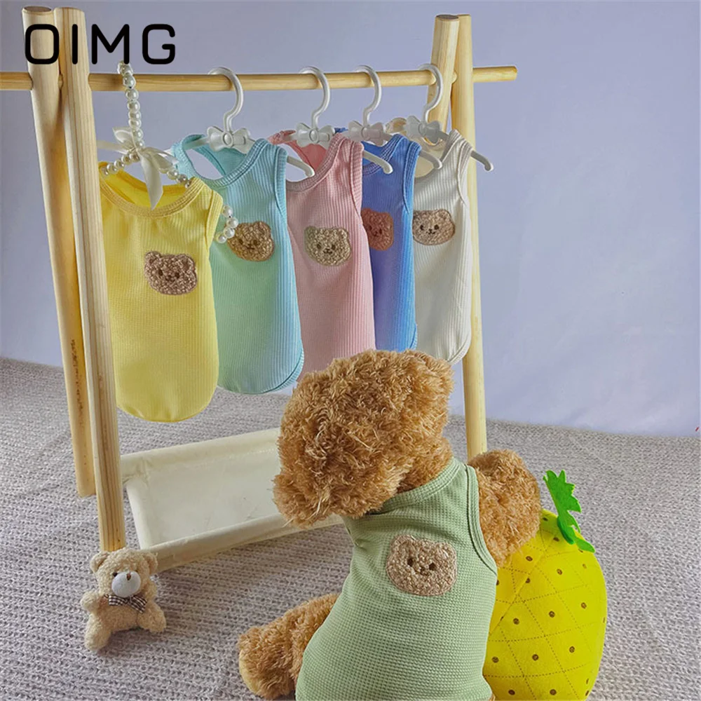 

OIMG Spring Summer Pet Vest Casual Breathable Small Dogs T-shirt Teddy Bichon Schnauzer Simple Waffle Cat Dog Clothing