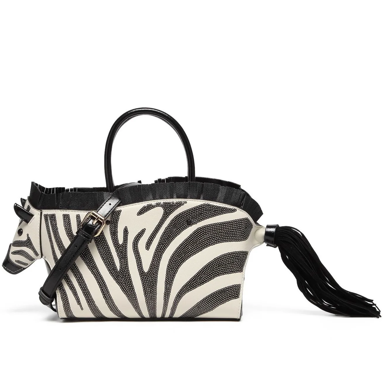 

New Black and White Zebra Beads Lady Handbags Cute Tassel Tail PU Leather Women Shoulder Bag Fashion Totes