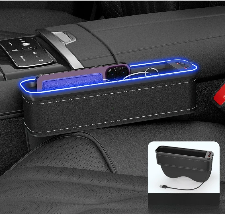 Car 2 USB Charging Colour Light Seat Gap Storage Box LED Car Crevice Storage Organizer Box Auto Interior Stowing Tidying S45264ceb57af47e1a6ce930e639da4f7J