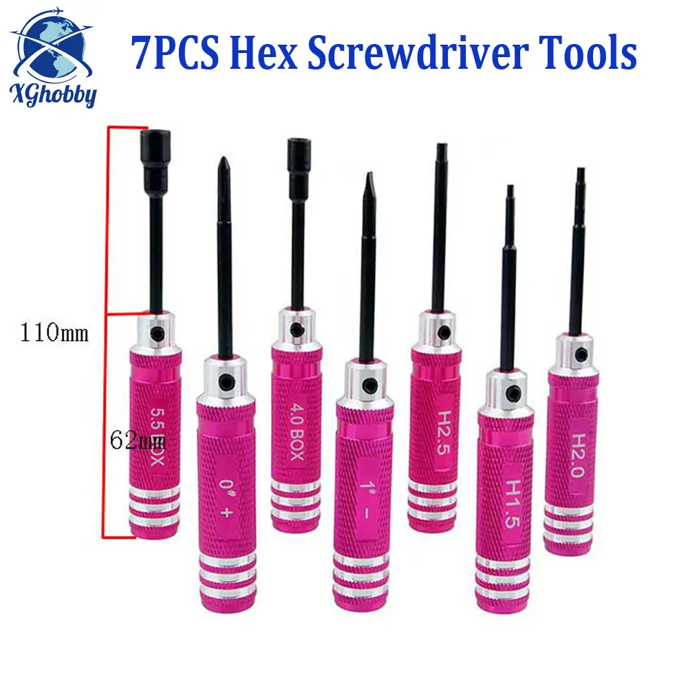 

RC Tools 7PCS Hex Screw Driver Set Titanium Plating Hardened 1.5 2.0 2.5mm BOX4.0 BOX5.5 Screwdriver For Car Aircraft FPV Drone