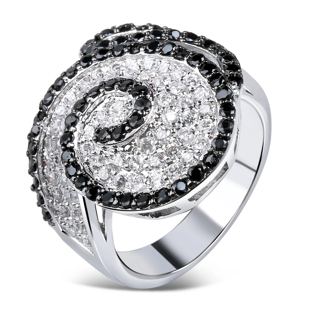 

Big Discount 2 Tone Ring Pave Black/White Cubic Zircon Rhodium Plating Trendy Beautiful Jewelry For Women