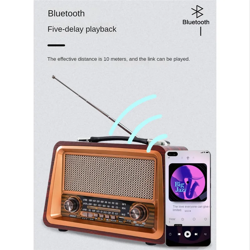 Портативный деревянный ретро-радиоприемник, беспроводные Bluetooth-колонки, Hi-Fi стерео AM/FM-радио плеер, USB TF AUX MP3, цвет красного дерева 
Портативный деревянный ретро-радиоприемник, беспроводные Bluetooth-колонки, Hi-Fi стерео AM/FM-радио плеер, USB TF AUX MP3, цвет красного дерева