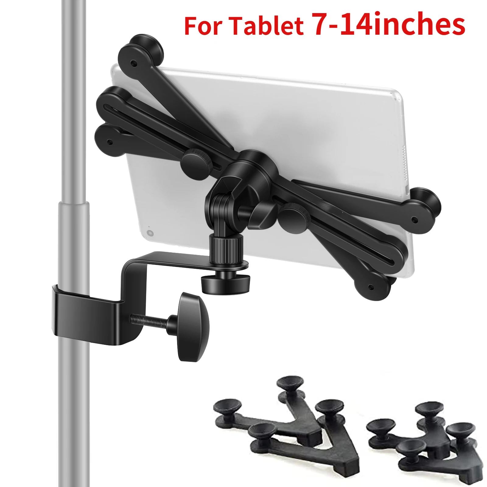 

New 7-14 inches Adjustable Tablet Holder Mount 360 Degree Swivel Clamp For Microphone Stand for Apple iPad Pro Air Mini Google