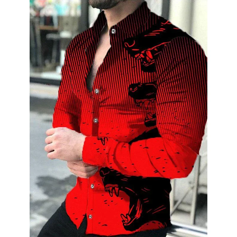 

Luxury Men Shirts Turn-down Collar Buttoned Shirt Casual Designer Stripe Print Long Sleeve Tops Mens Clothes Prom Party Cardigan