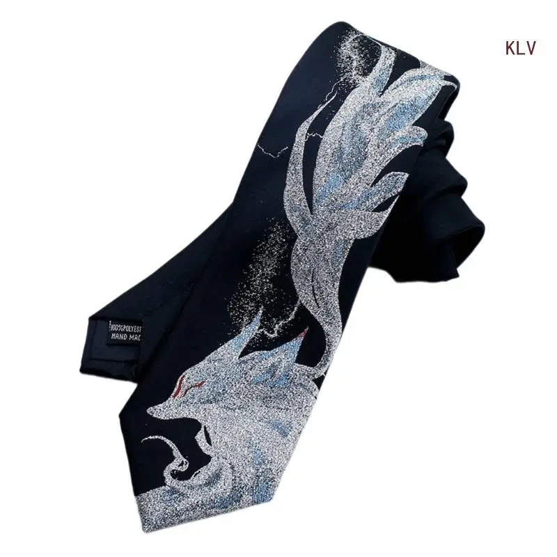 

Teens Student Shirt Necktie Male Nine Tailed Foxes Pattern Uniform Detachable Collar Removable Ties Costume Neckwear