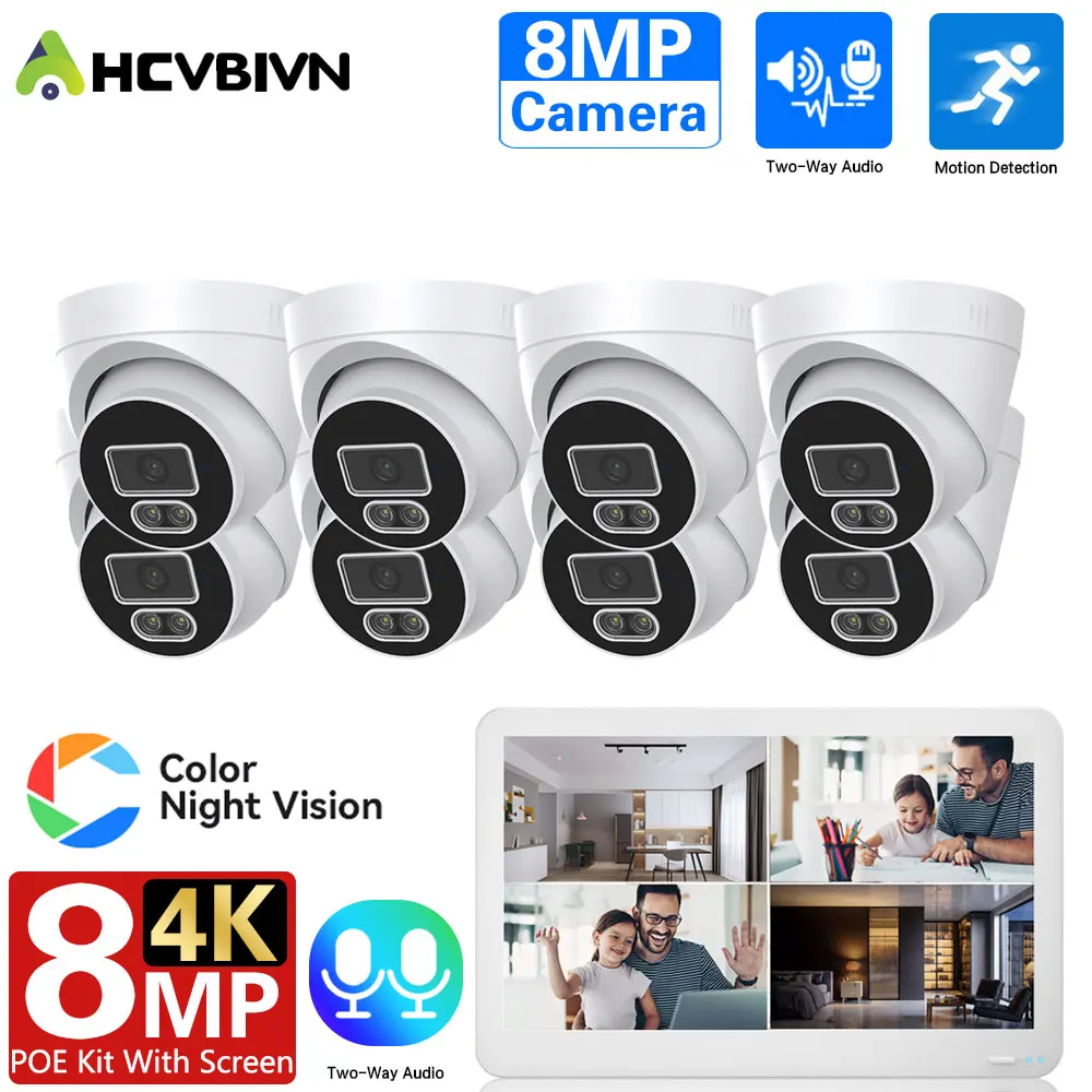 8MP POE Security Camera 4K LCD Screen PoE NVR System Dome Camera Two-way Audio Full Color Night CCTV Video Surveillance Kit P2P
8MP POE Security Camera 4K LCD Screen PoE NVR System Dome Camera Two-way Audio Full Color Night CCTV Video Surveillance Kit P2P