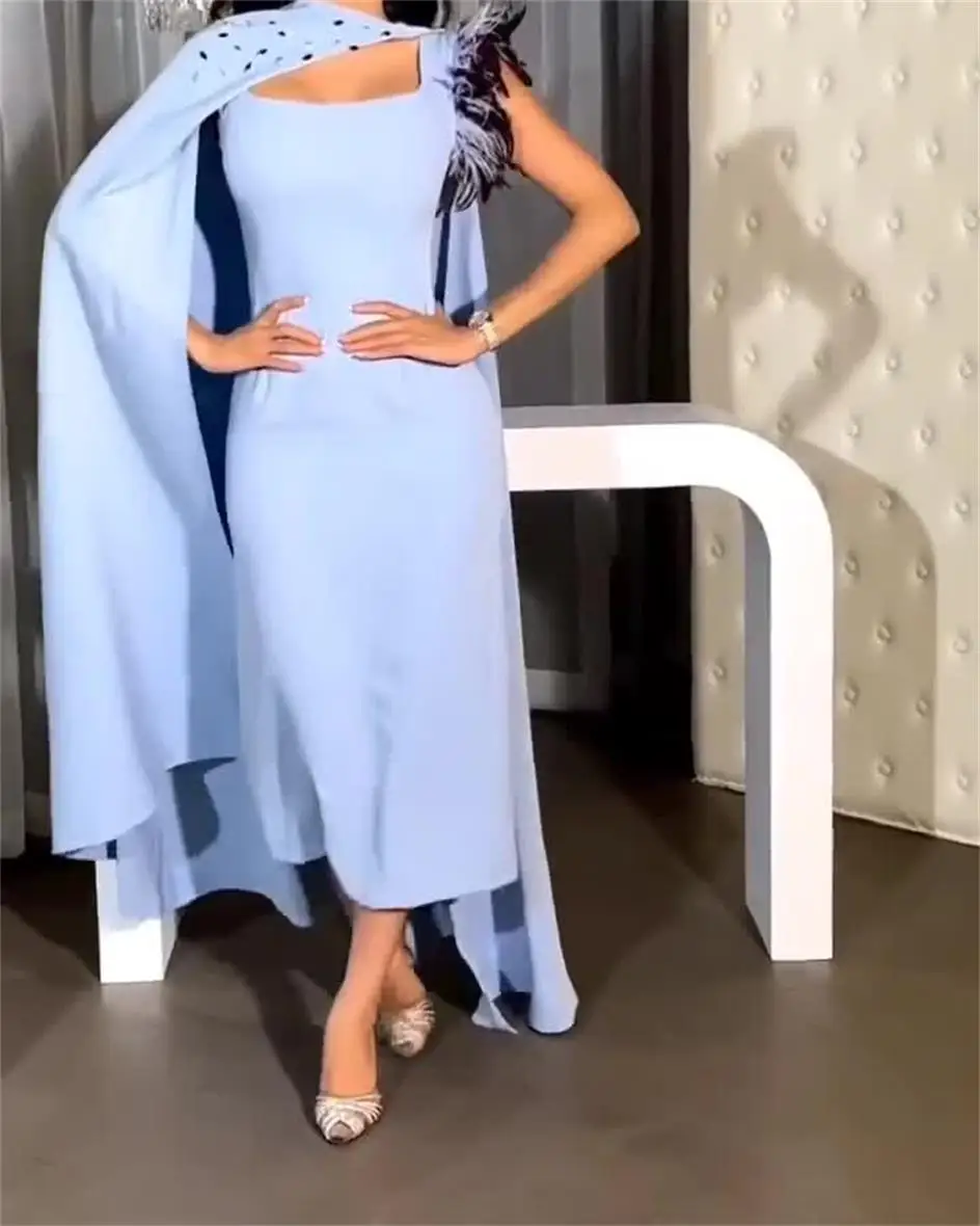 Vintage Sheath Square Neck Prom Dresses with Shawl Feathers Beadings Pleated Satin Tea Length Formal Evening Party Dresses
Vintage Sheath Square Neck Prom Dresses with Shawl Feathers Beadings Pleated Satin Tea Length Formal Evening Party Dresses