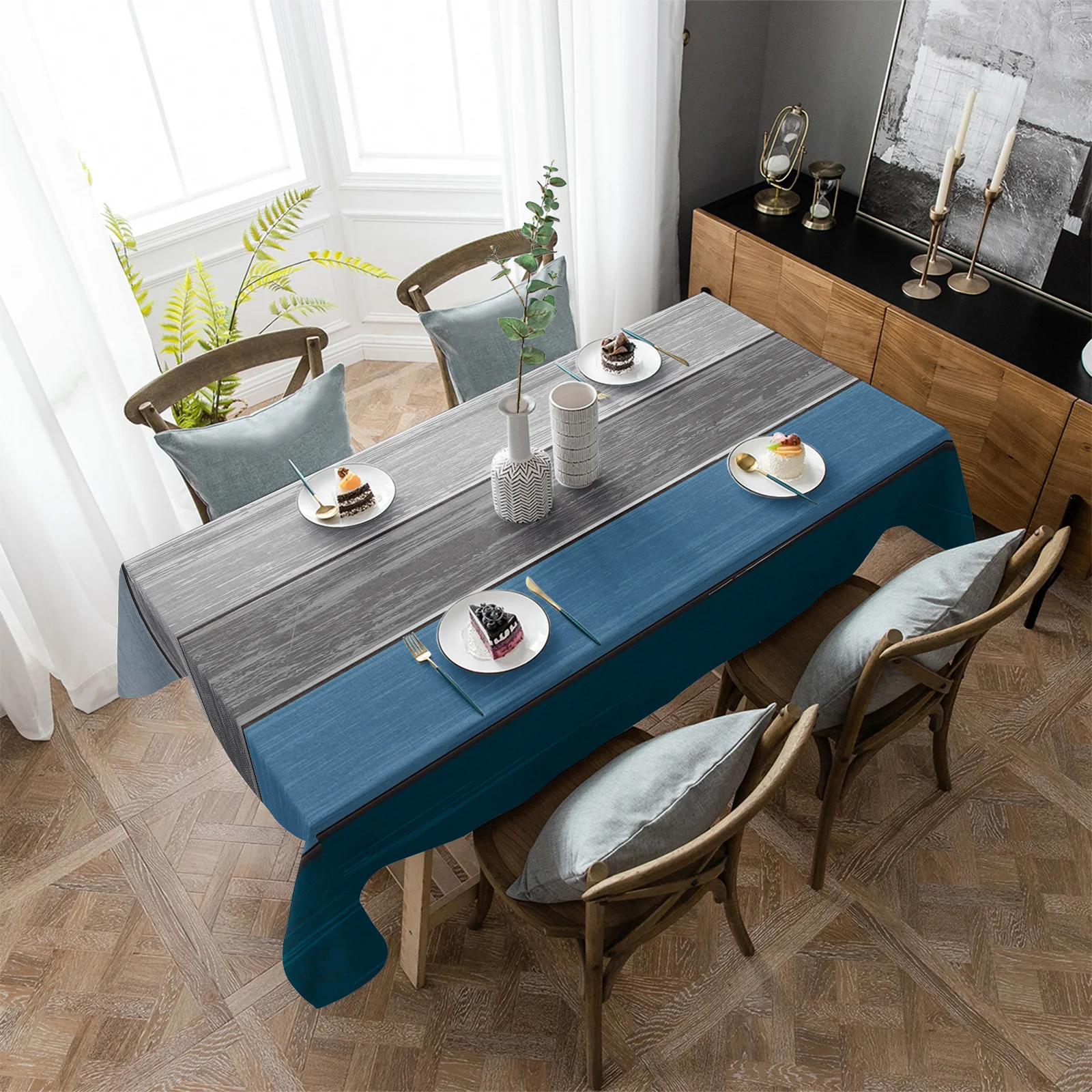 

Водонепроницаемая скатерть в стиле ретро с градиентом, прямоугольная скатерть для стола с отделкой под дерево, сине-серого цвета, для украшения кухонного стола