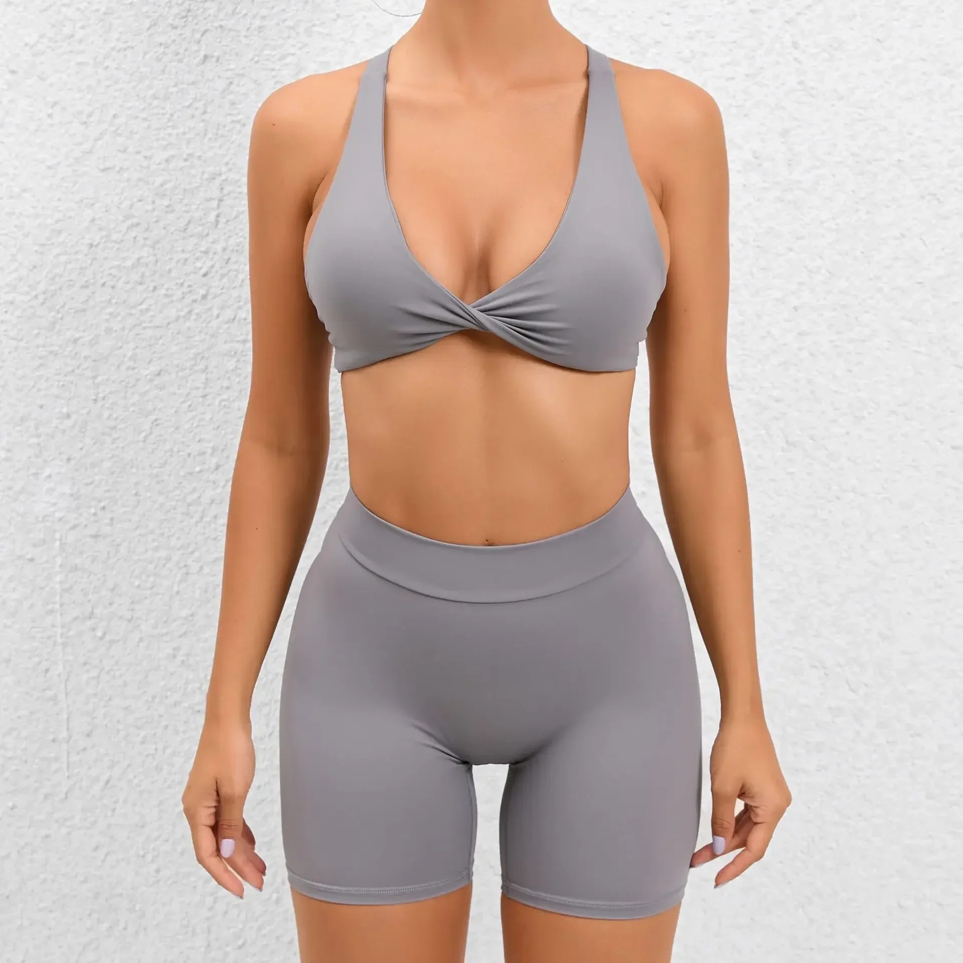 

Cross Backless Gym Yoga Scrunch Shorts Set Women Tracksuit 2 Piece Workout Clothes Bona Fide Fitness Training Suit Sport Outfit