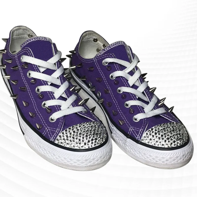 Hand custom purple Low top spike rhinestone accessories canvas shoes integrated sports casual shoes Unisex shoes 35-40
Hand custom purple Low top spike rhinestone accessories canvas shoes integrated sports casual shoes Unisex shoes 35-40