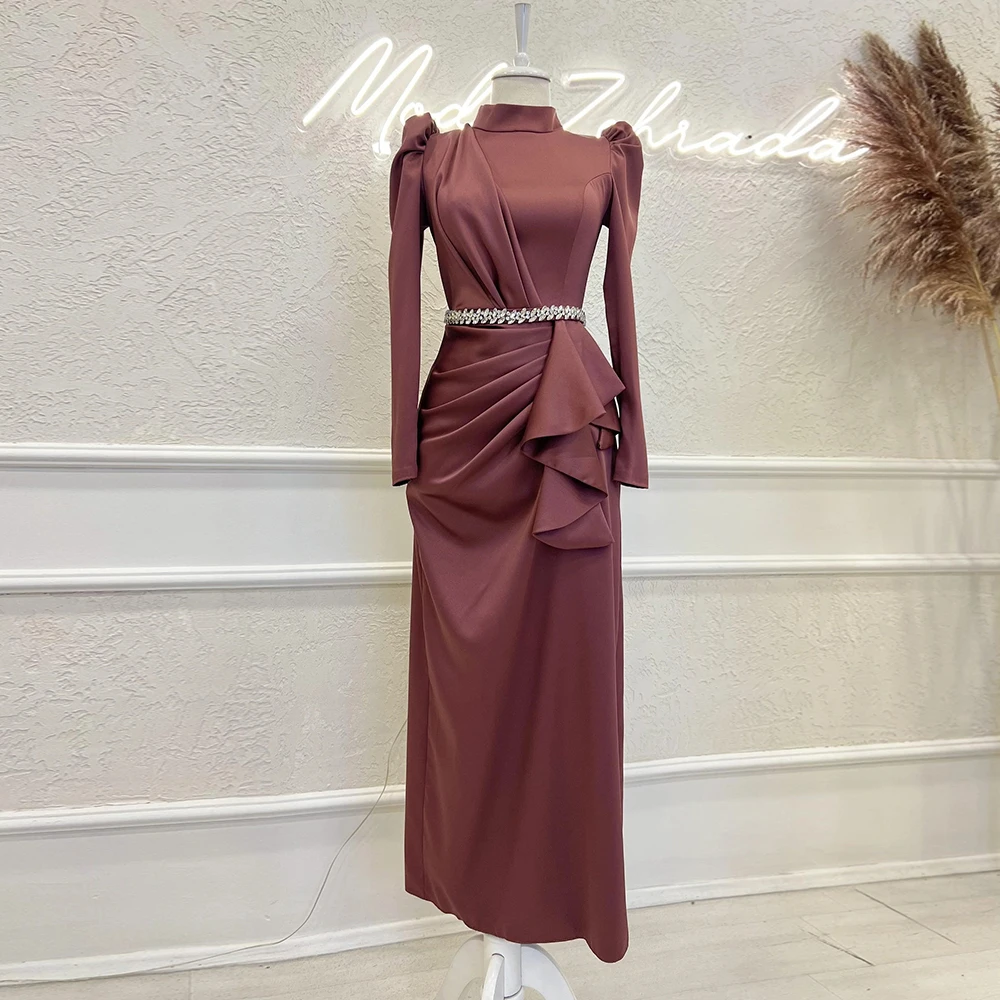 Modern Evening Dress For Women Long Sleeves High Neck Crystal Prom Gowns Satin Tea-Length Meimaid Formal Occasion Dresses
Modern Evening Dress For Women Long Sleeves High Neck Crystal Prom Gowns Satin Tea-Length Meimaid Formal Occasion Dresses
