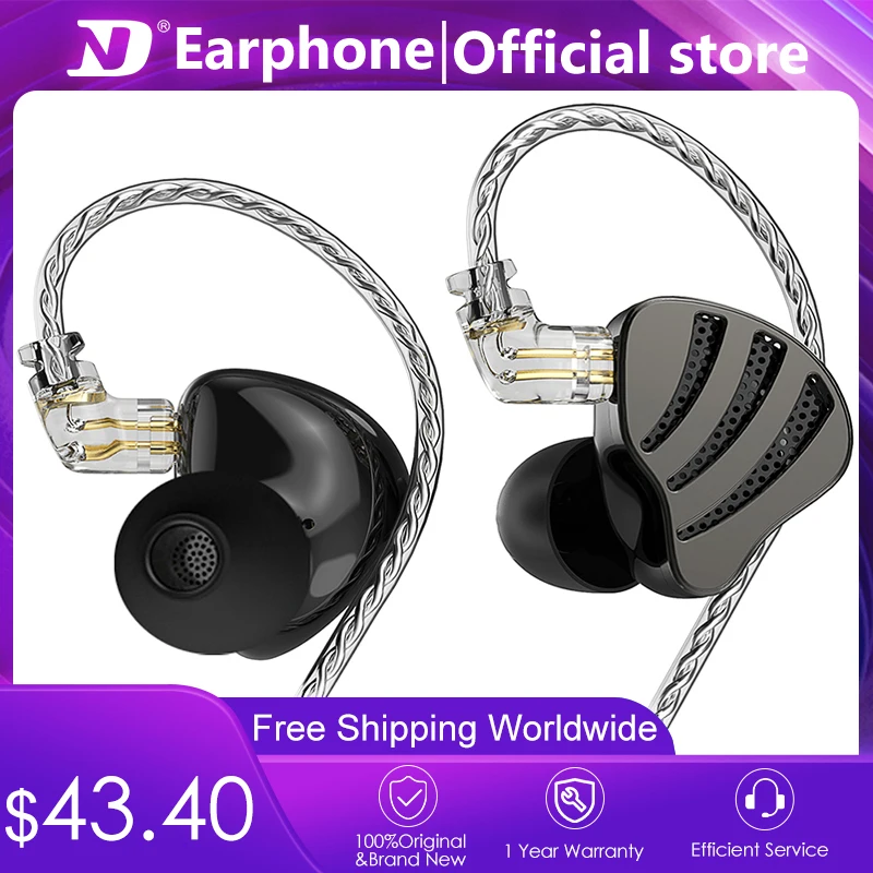 

ND NICE Wired Headphones 1DD+1BA Hybrid Metal Earphones HiFi in-Ear Monitor with Detachable 2Pin Cable for Musician Drummer