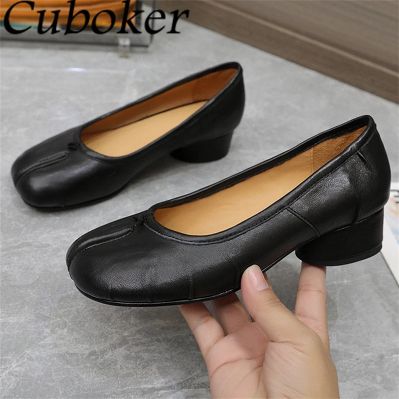 

2024 Summer Split Toe Low Heel Single Shoes Women Designer Pleated Real Leather Ballet Shoes Elegant Dress Loafers Shoes Mujer