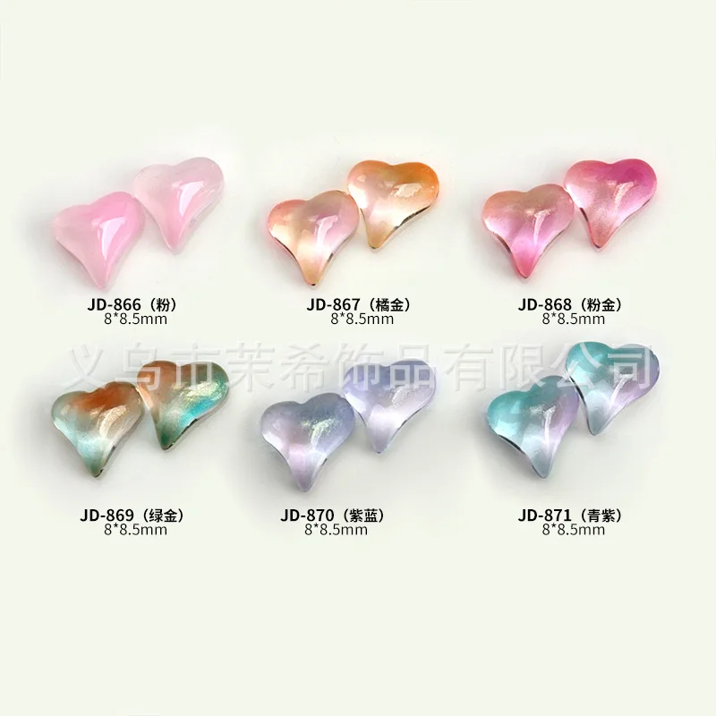 

20pcs AB 3D Kawaii Aurora Heart Nail Art Resin Charms Ice Transparent Mixed Colors Crystal Rhinestones DIY Accessories Wholesale