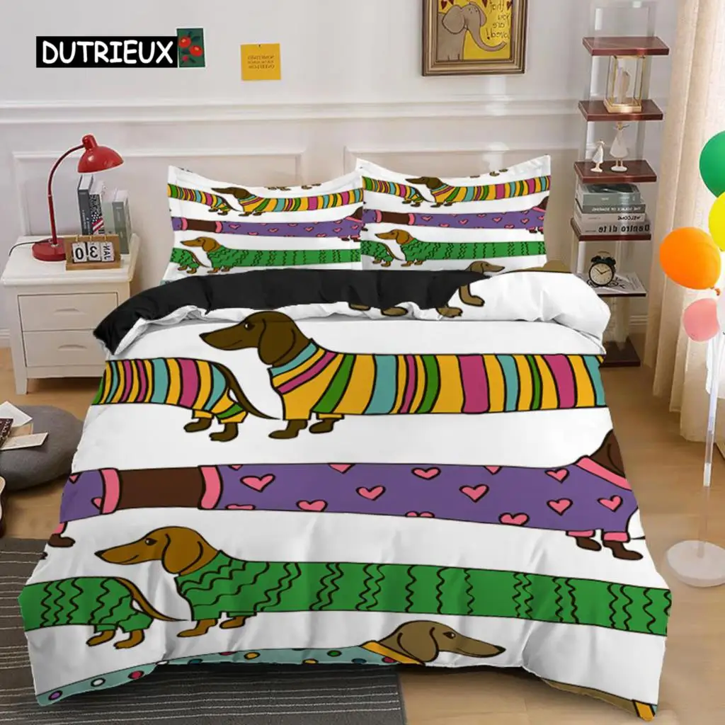 

Dachshund Duvet Cover Set Cartoon Style Dachshunds King Size Bedding Set for Dog Lovers Kids Teens 2/3pcs Twin Comforter Cover