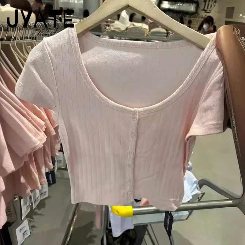 Sweet Pink Eyelet Slim Short Sleeve Tees Women Summer Basic Cotton Buttons Streetwear Crop Tops Vintage Cute Chic T-shirts Y2K
Sweet Pink Eyelet Slim Short Sleeve Tees Women Summer Basic Cotton Buttons Streetwear Crop Tops Vintage Cute Chic T-shirts Y2K