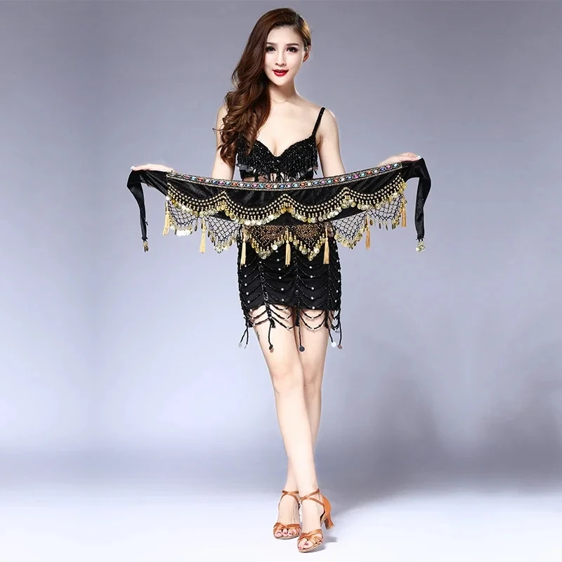 

New style Belly dance costumes velvet lantern gold coins belly dance hip scarf for women belly dancing belts