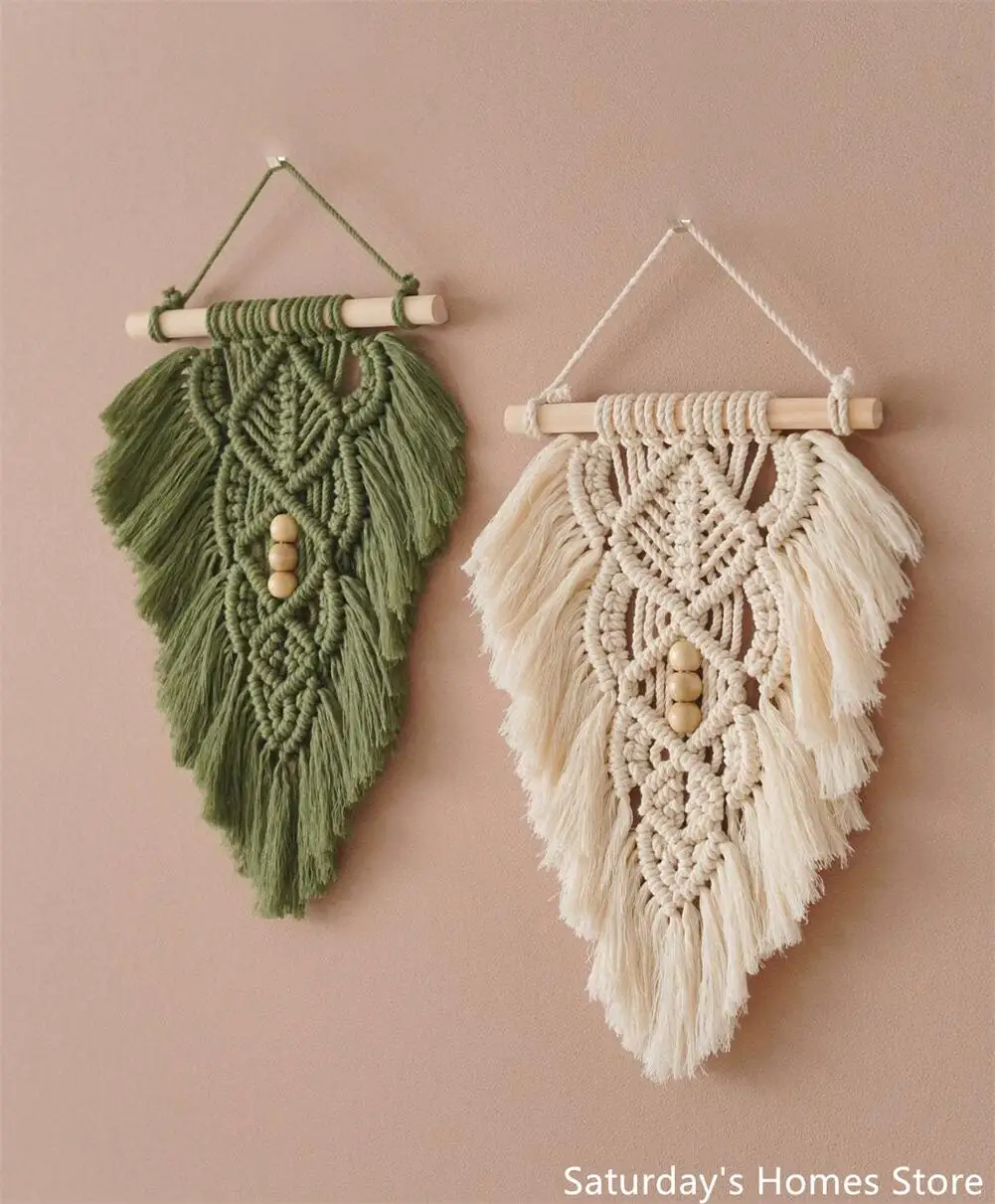 Macrame Leaf Tapestry with Wood Stick - Mini Wall Art 7 S4551038de7004323bebdf3bf4d3e25ba7