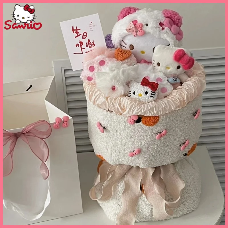 

Hellokitty Valentine'S Day Creative Kawaii Plush Doll Bouquet Birthday Gift Sanrio Doll To Girlfriend Holding Bucket Gift Box